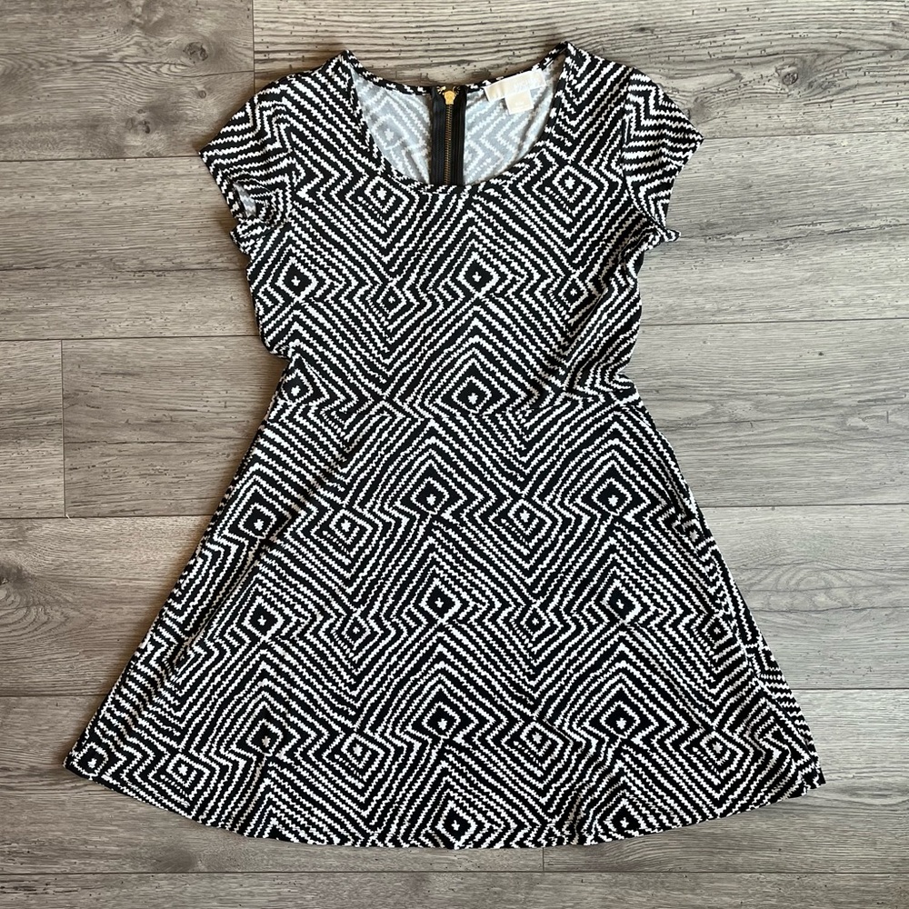 MICHAEL Michael Kors Womens Cap Sleeve A-Line Swing Dress Abstract Petite Medium